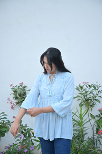 Pistachio blue embroidered dress