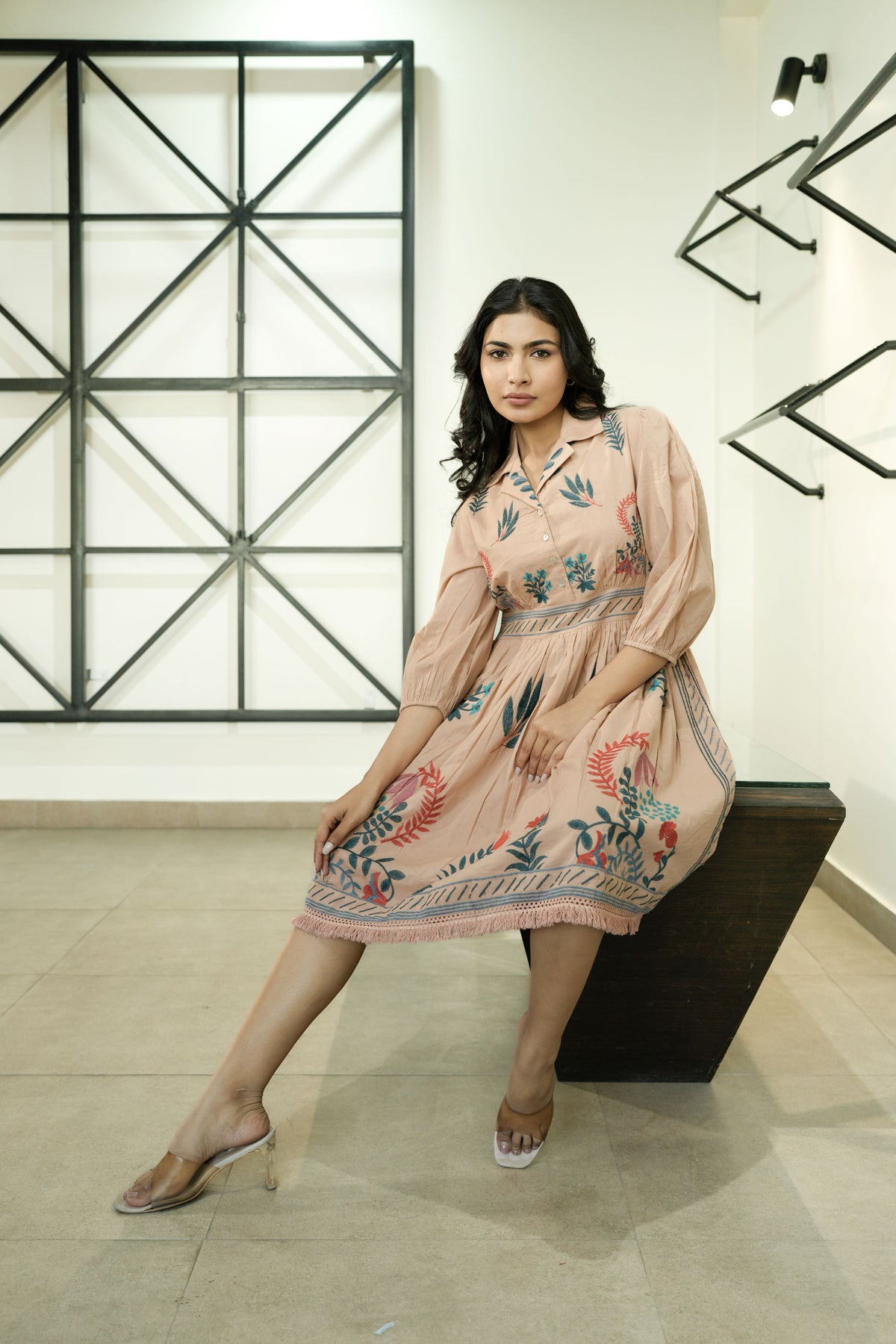 Ellis Apricot Embroidery Short Dress