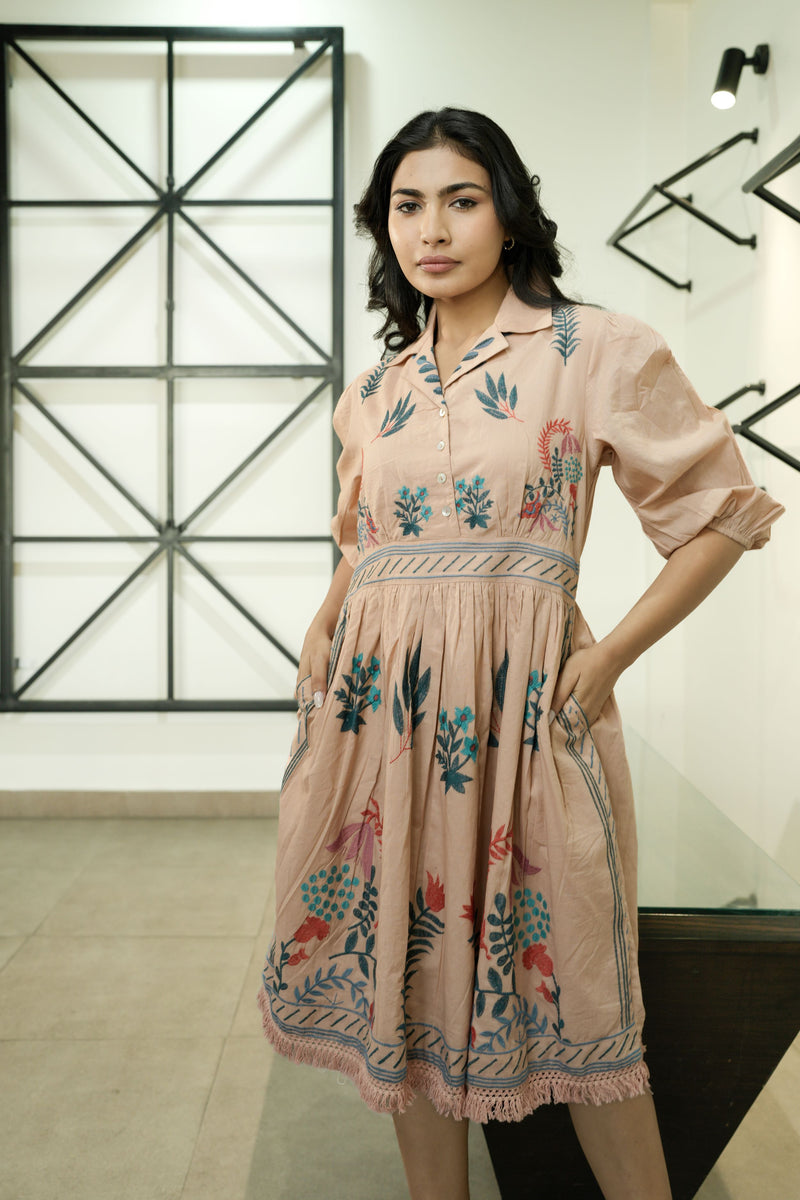 Ellis Apricot Embroidery Short Dress