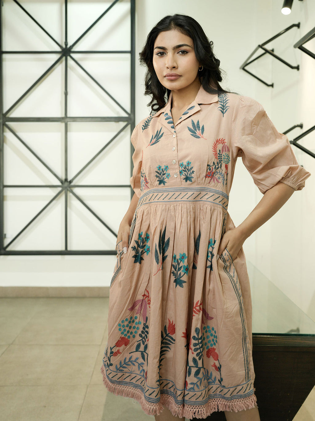 Ellis Apricot Embroidery Short Dress
