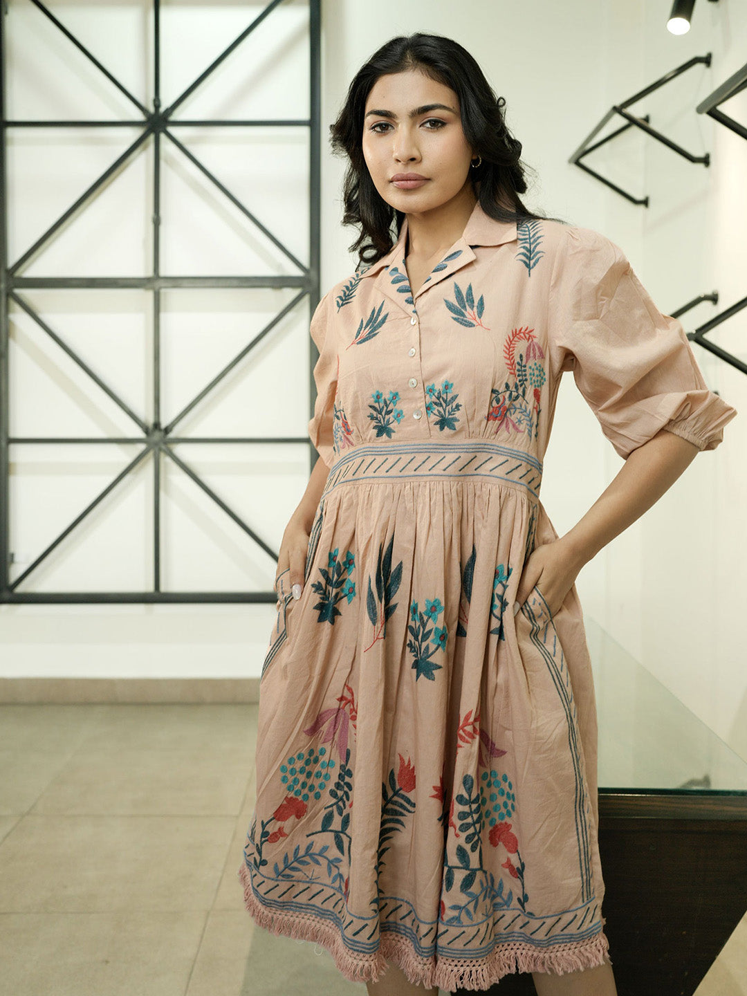 Ellis Apricot Embroidery Short Dress