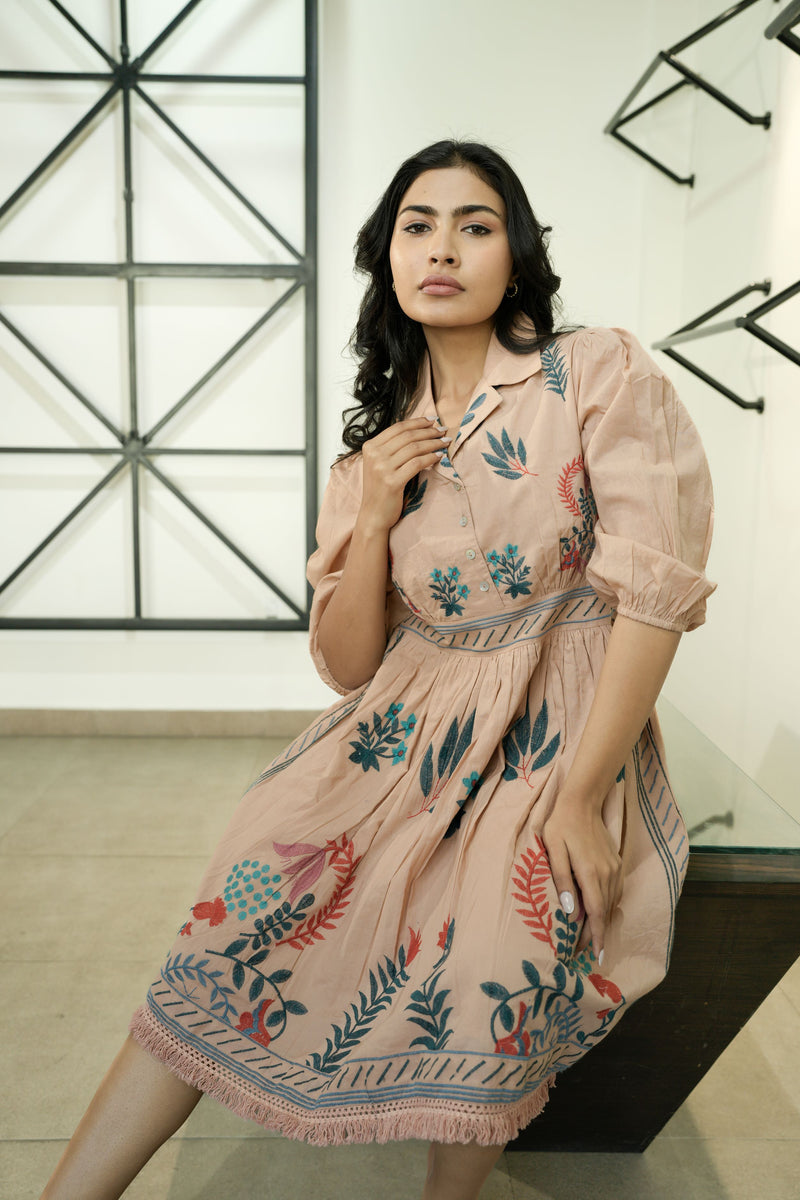Ellis Apricot Embroidery Short Dress