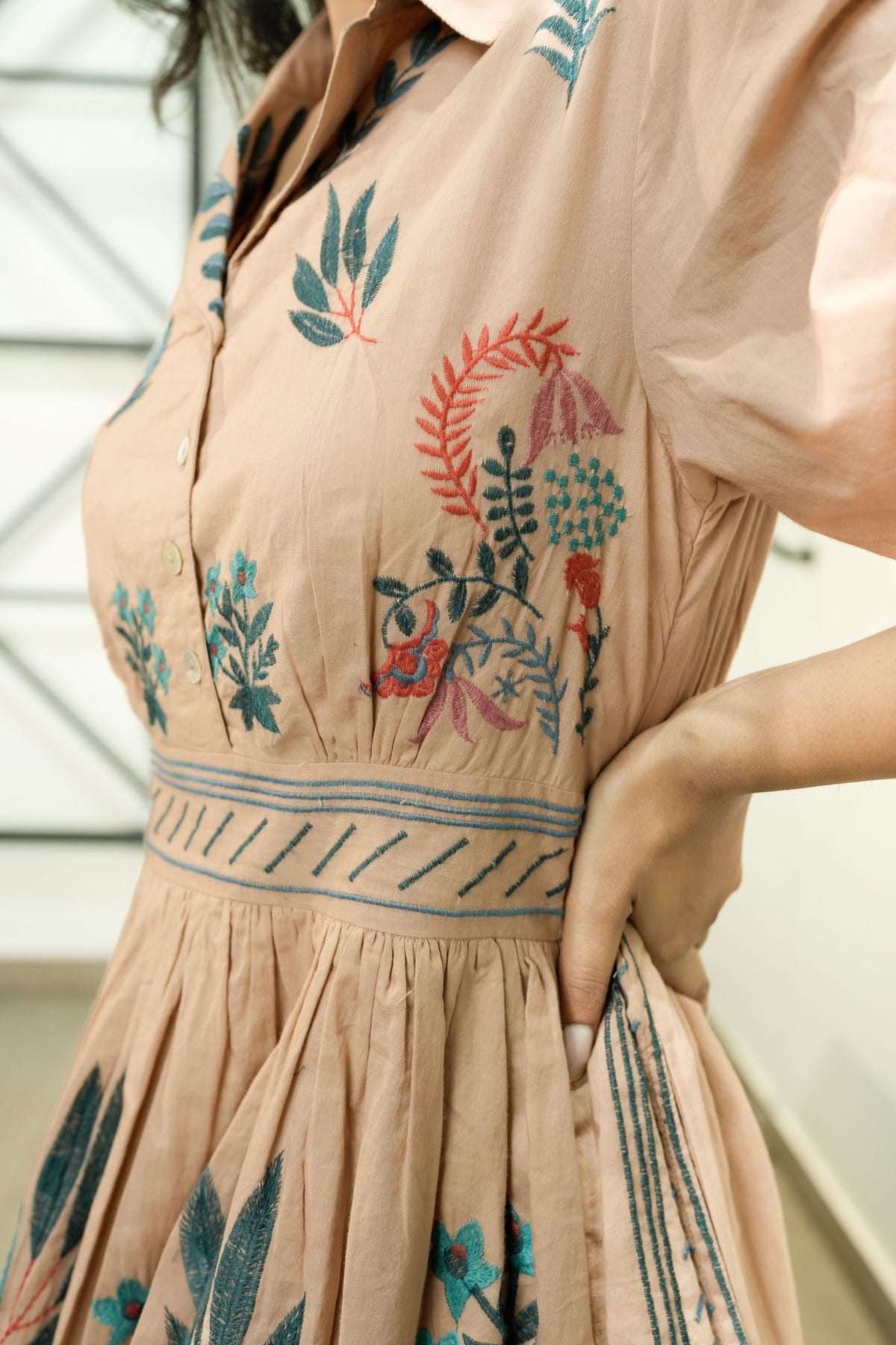 Ellis Apricot Embroidery Short Dress