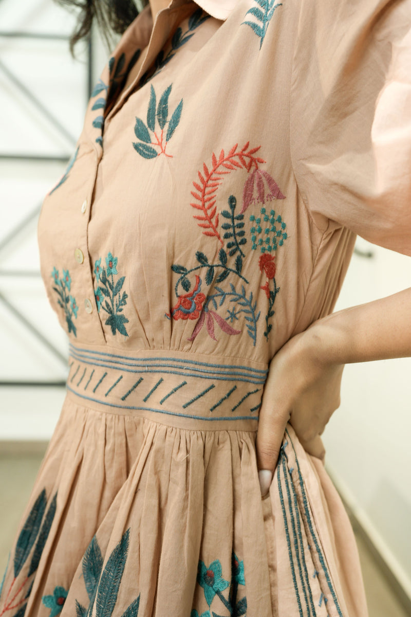 Ellis Apricot Embroidery Short Dress