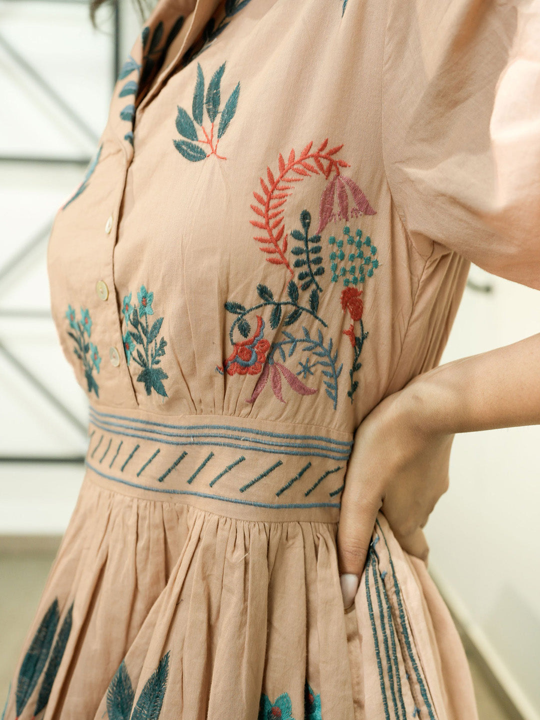 Ellis Apricot Embroidery Short Dress