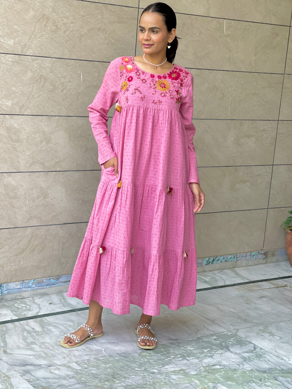 Sija pink hand embroidered Dress