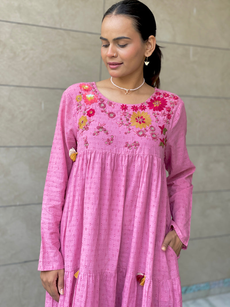 Sija pink hand embroidered Dress