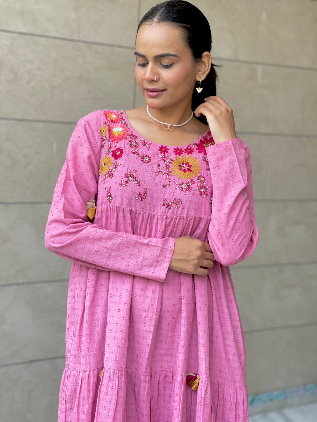 Sija pink hand embroidered Dress