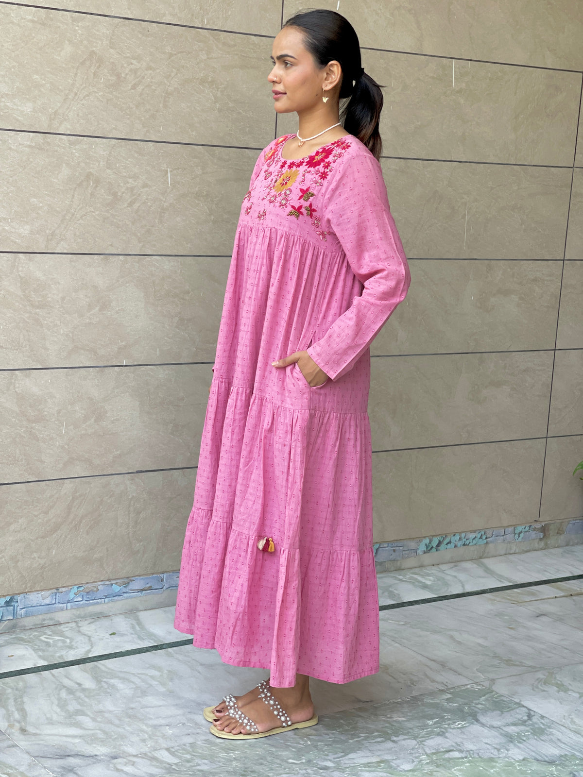 Sija pink hand embroidered Dress