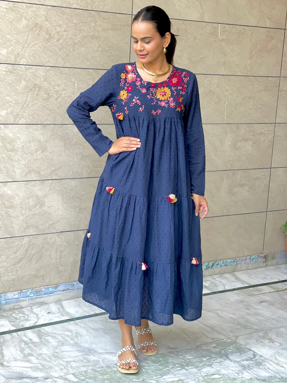 Sija blue hand embroidered Dress