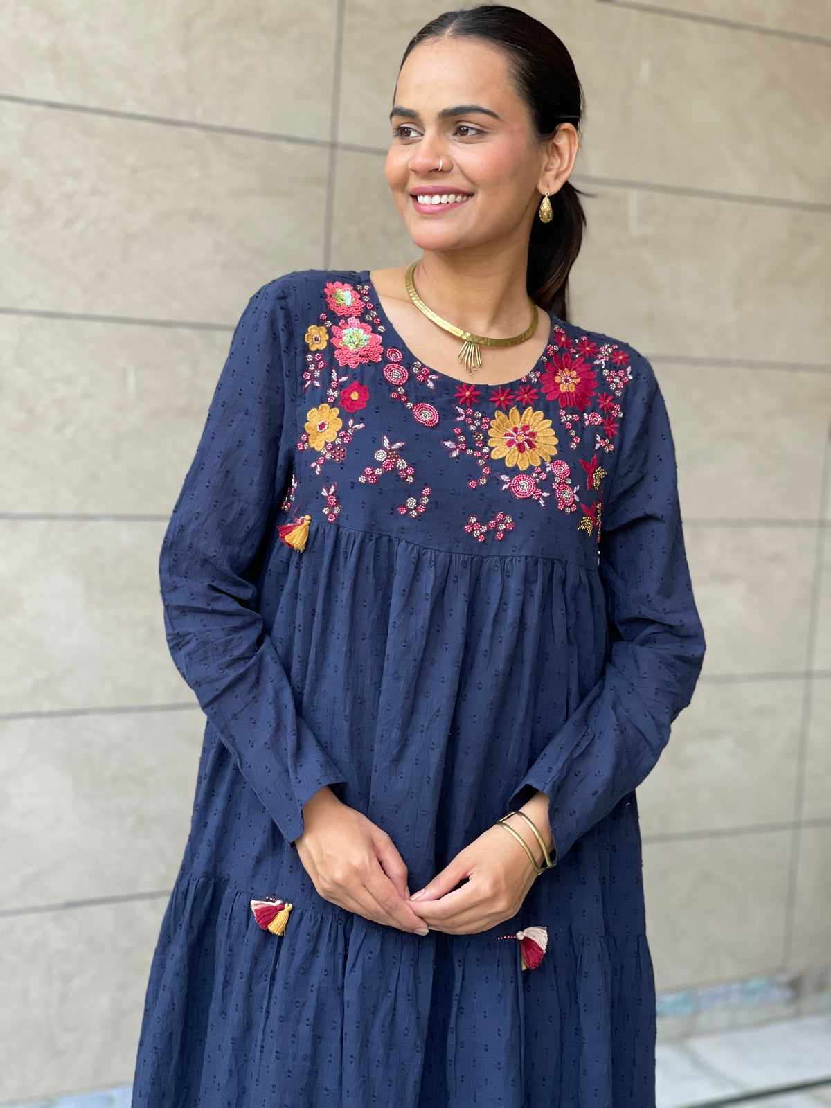 Sija blue hand embroidered Dress