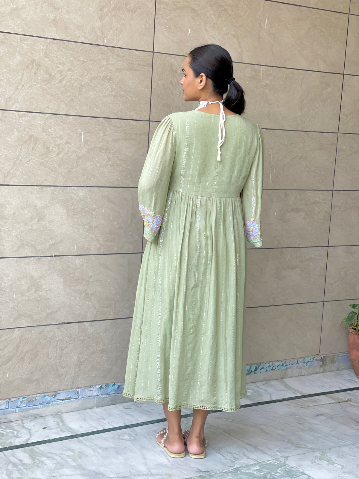 Deetya green Appliqué Handwork Dress