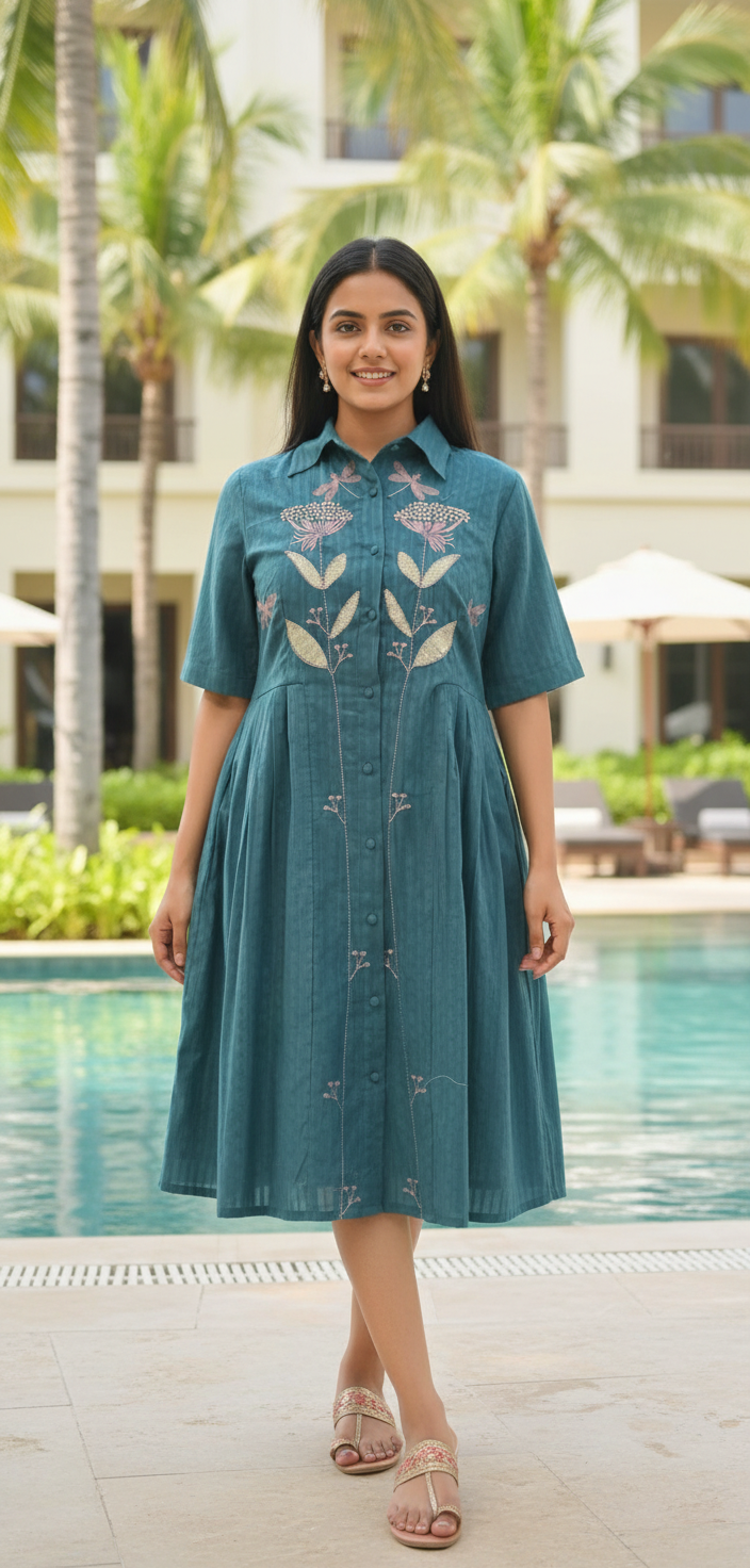 Tate Teal Green Embroidery Dress