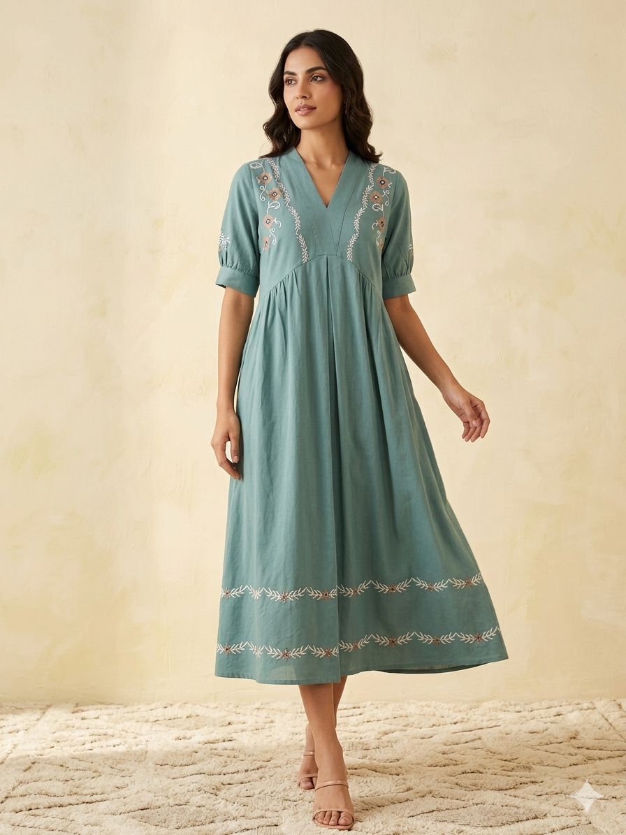 Kiwi Embroidery Dress