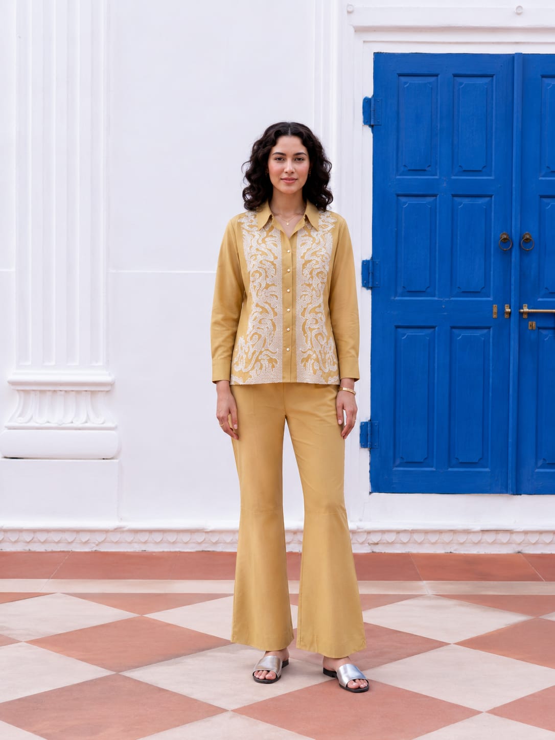 Amisha Mustard Embroidery Co-ord set
