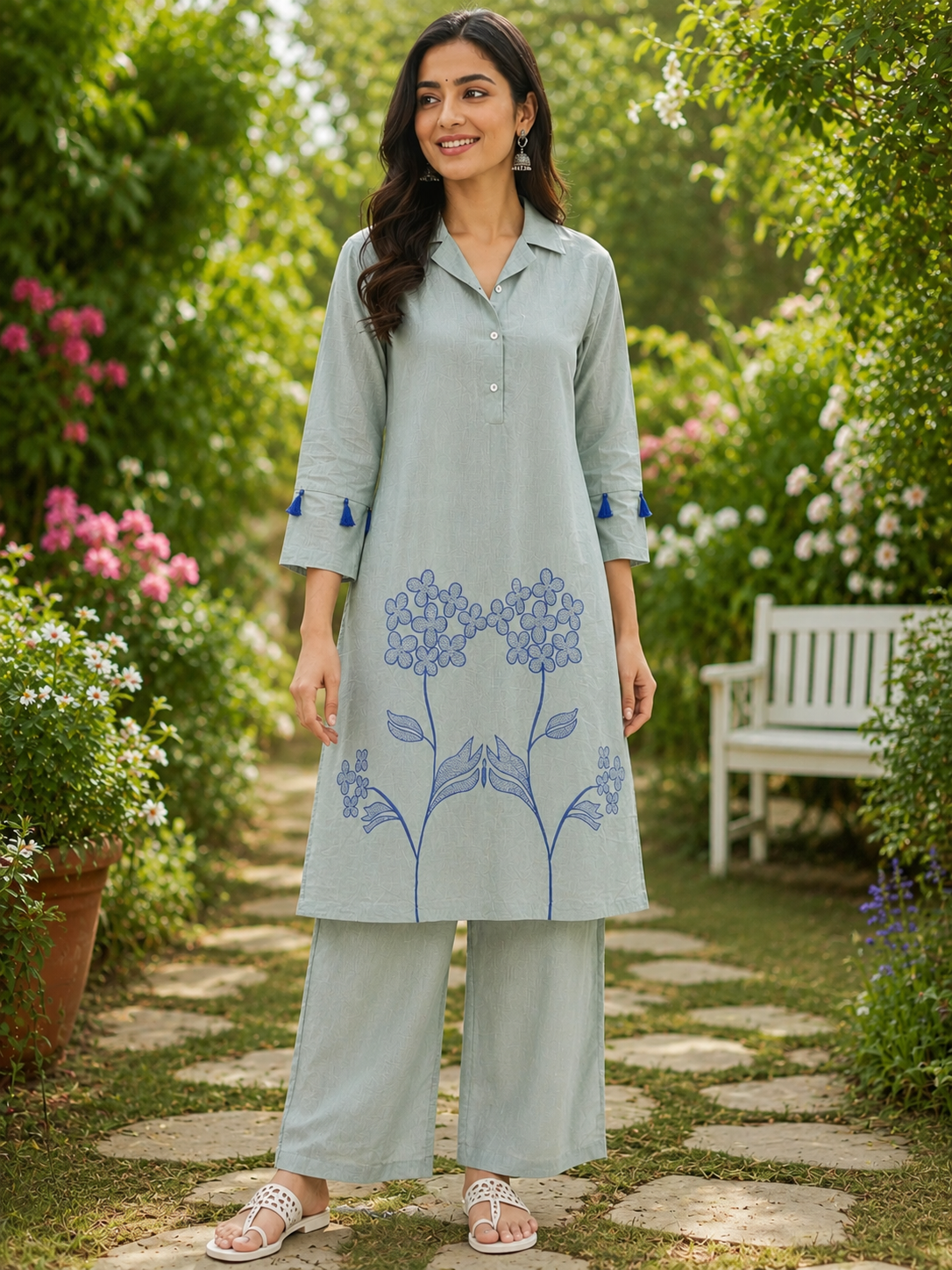 Flaur Pastel Mint Green Embroidery Co-ord set