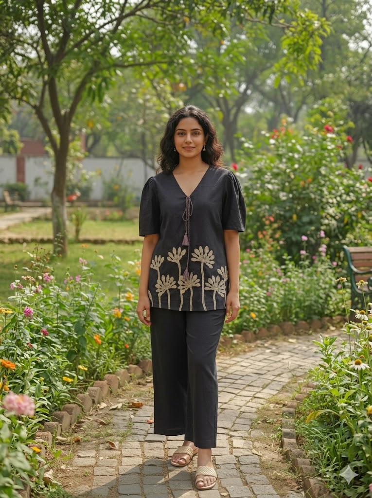 Myna Black Embroidery Co-ord Set