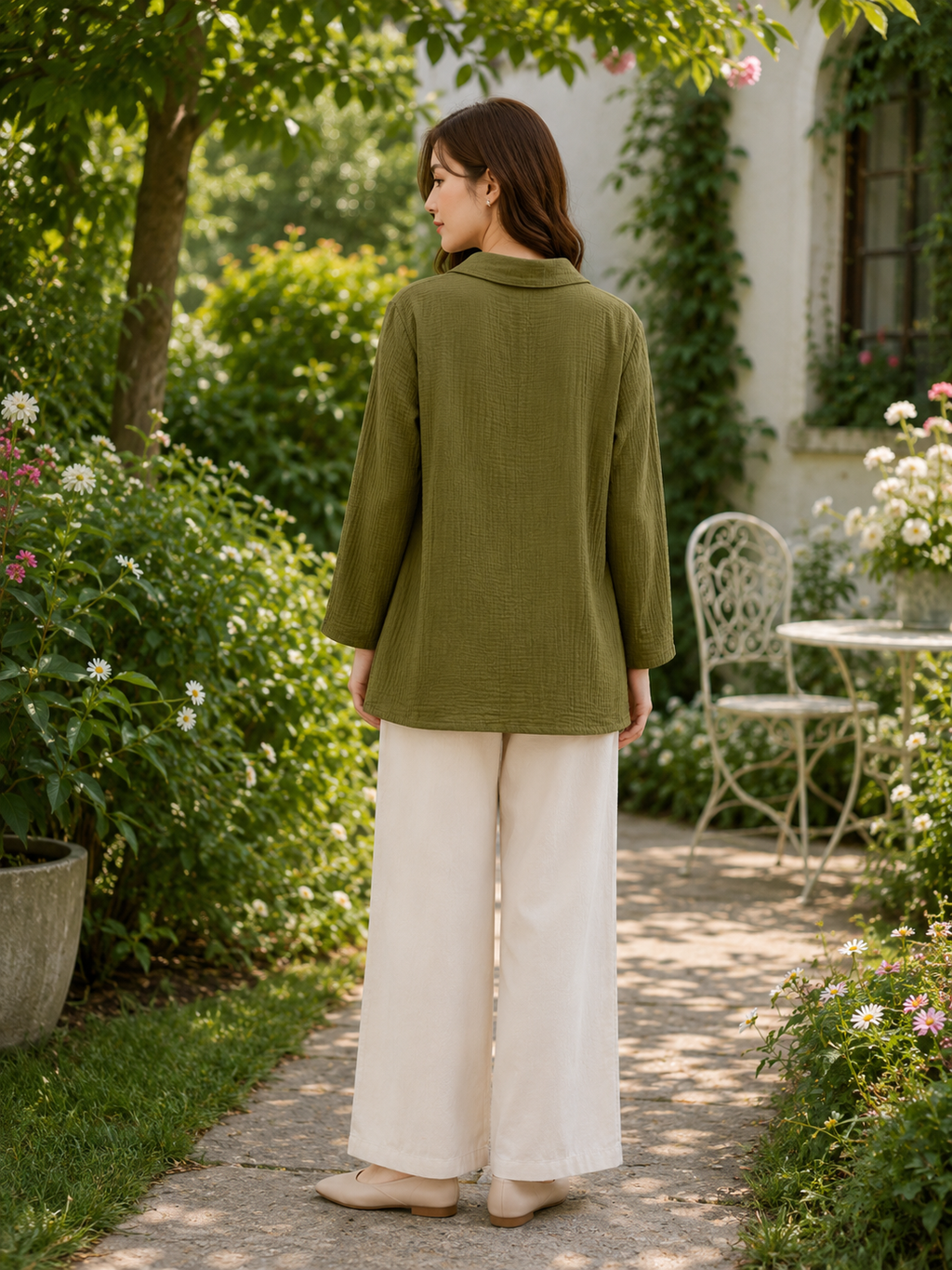 Slovey Olive Green  Embroidery Shrit