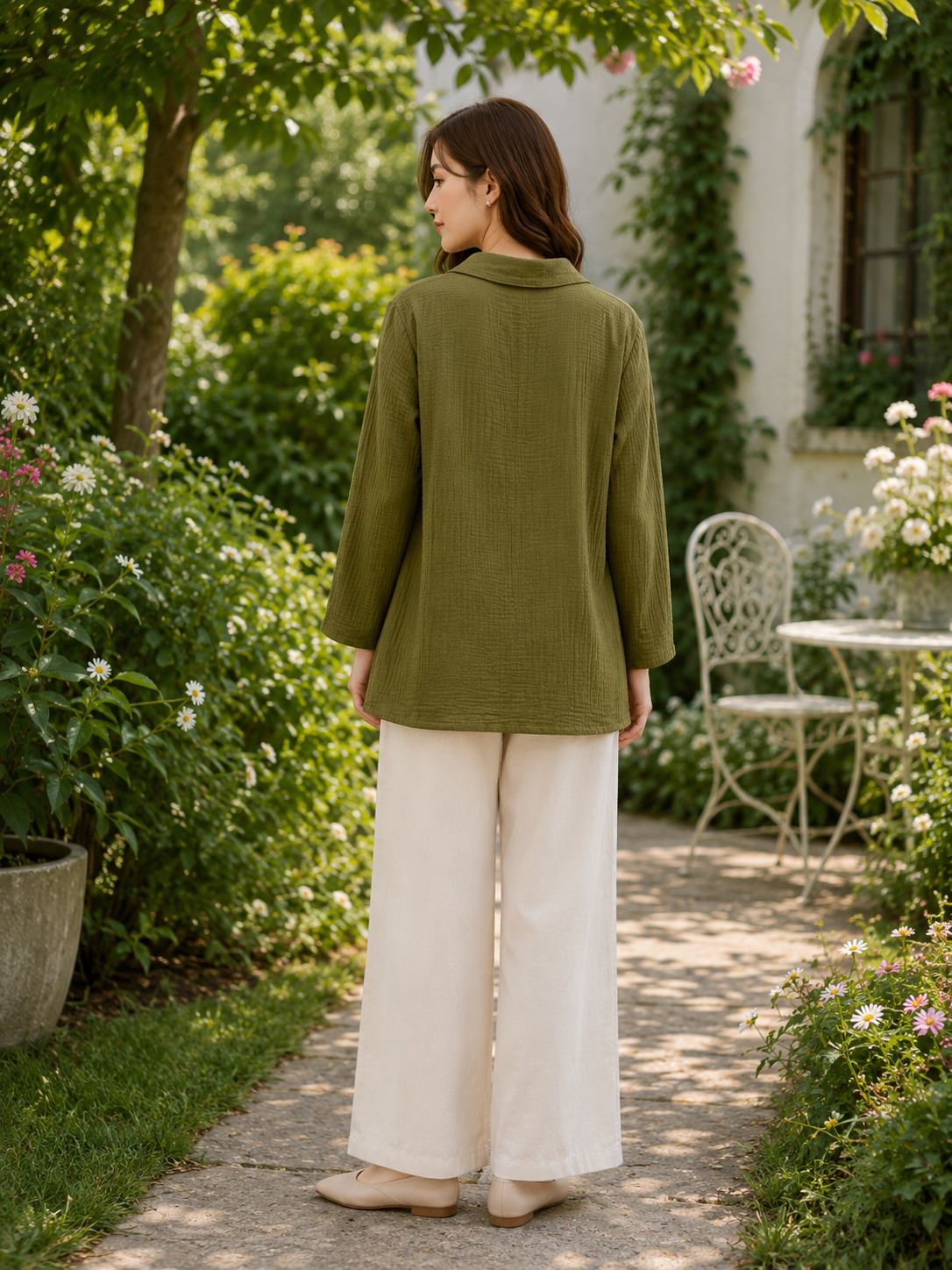 Slovey Olive Green  Embroidery Shrit