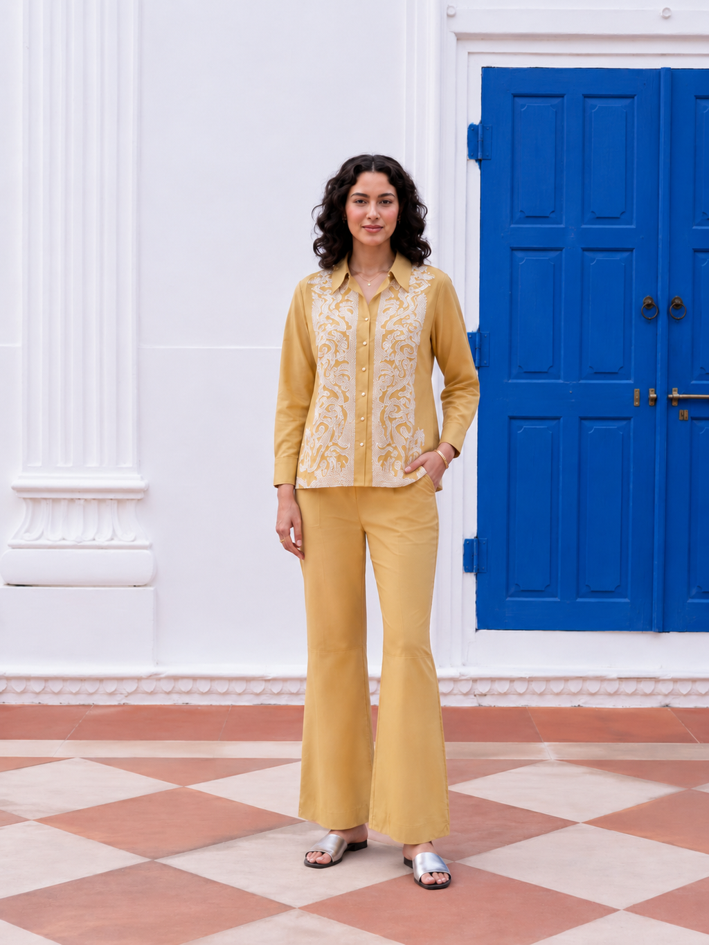 Amisha Mustard Embroidery Co-ord set