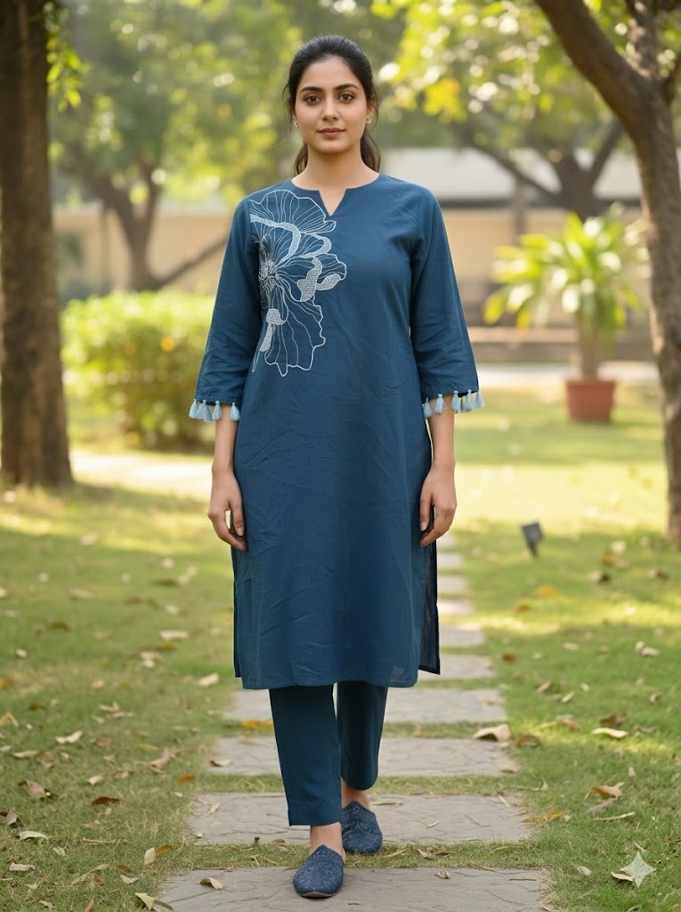 Wex Flower Blue Embroidery Kurta set
