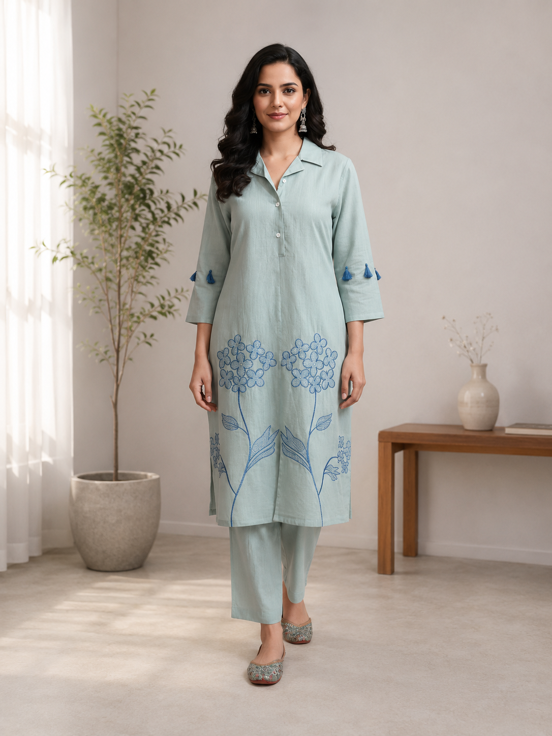 Flaur Pastel Mint Green Embroidery Co-ord set
