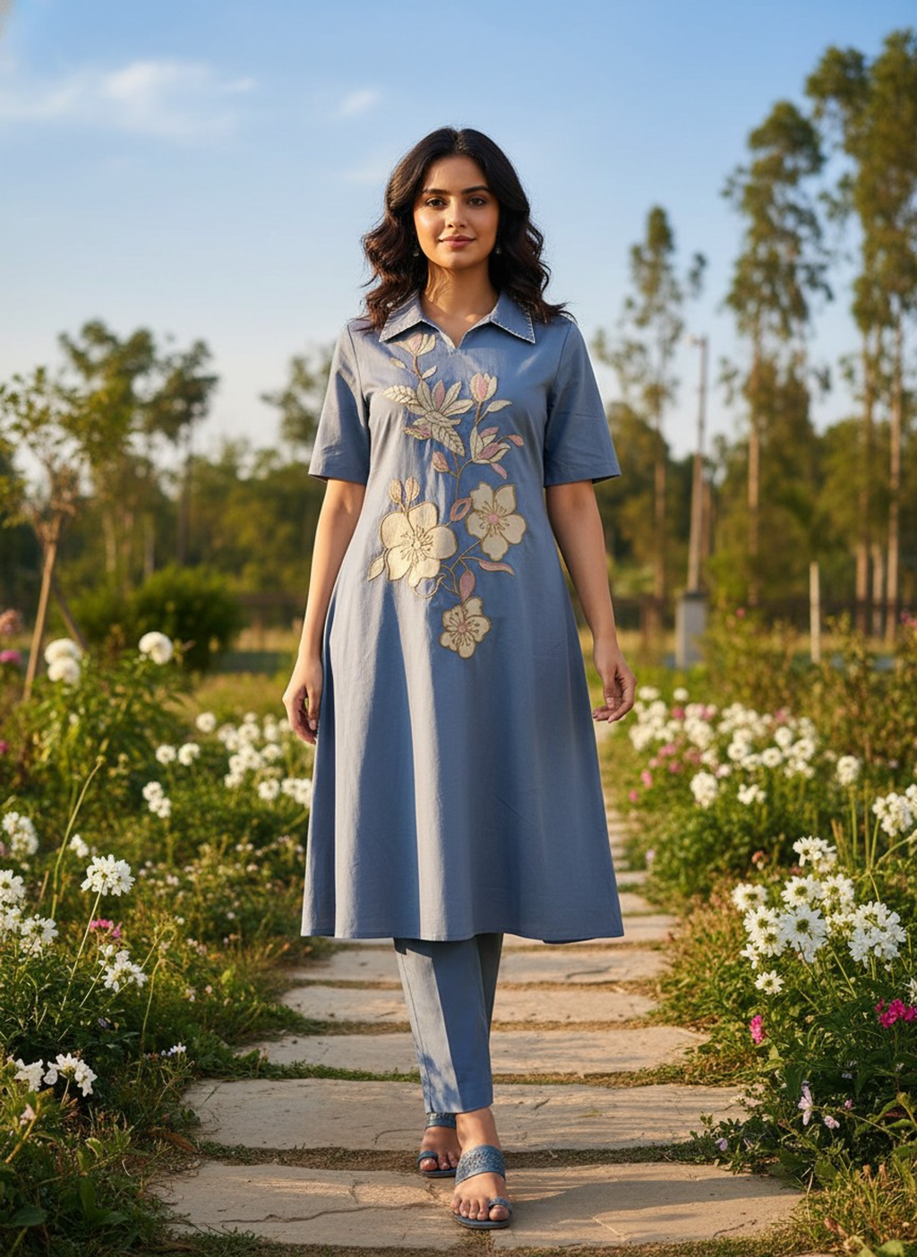 Charm Blue Embroidery Kurta Set