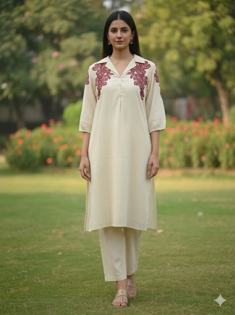 Handson White  Embroidery Kurta Set