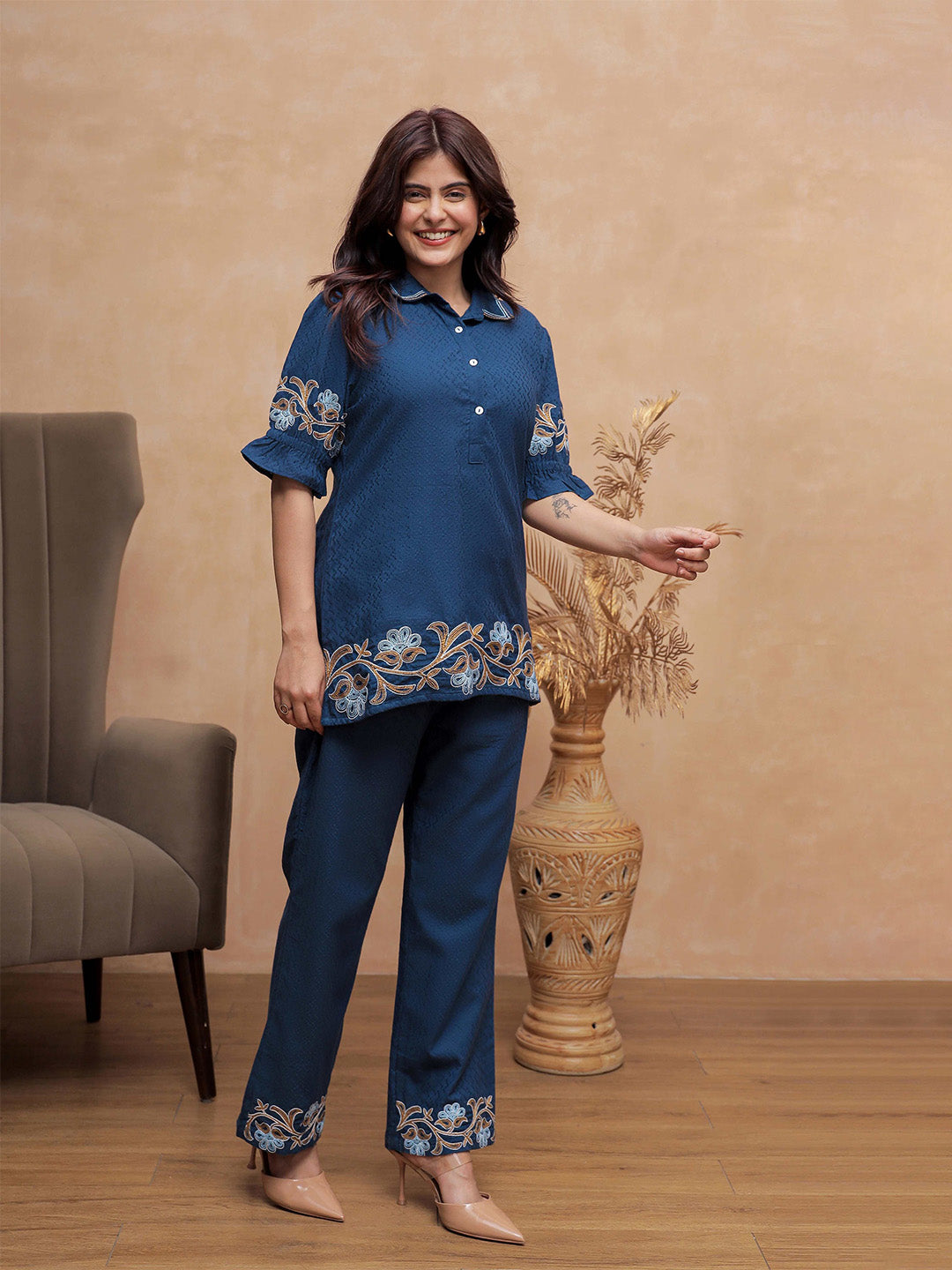 Navya Blue Embroidery Co-ord set