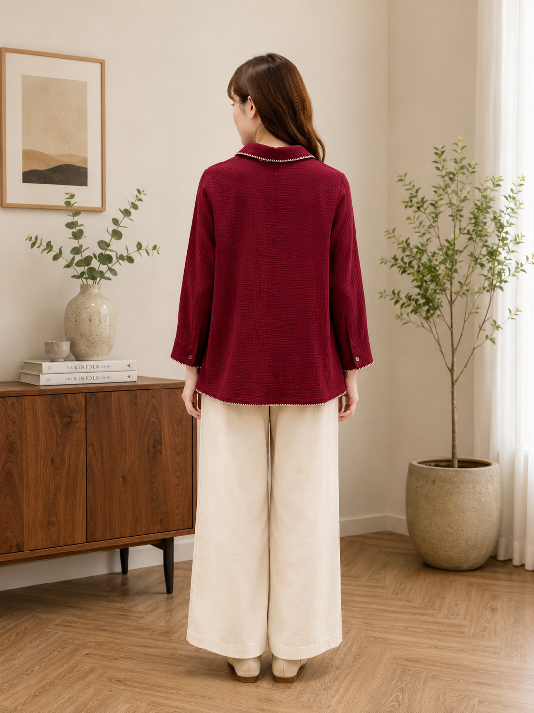 Slovey Maroon Embroidery Shrit