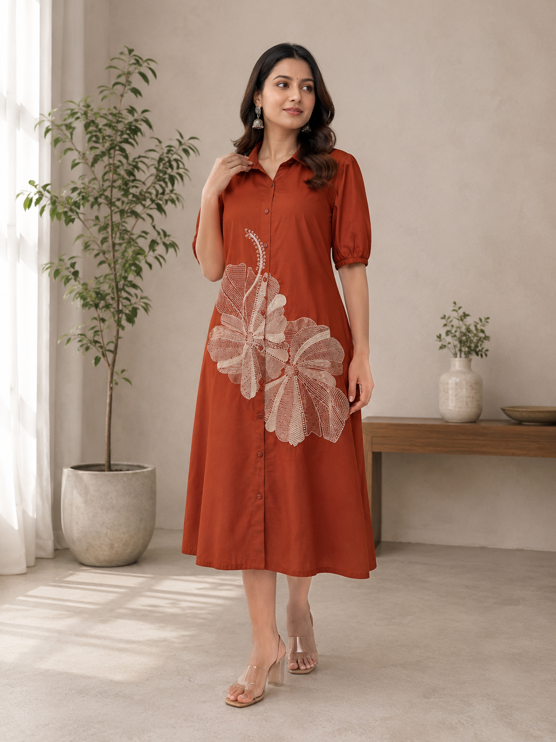 Henny Rust Embroidery Dress