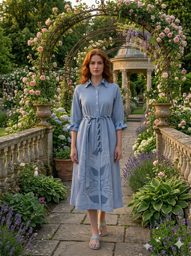 Kaia Blue Embroidery Dress