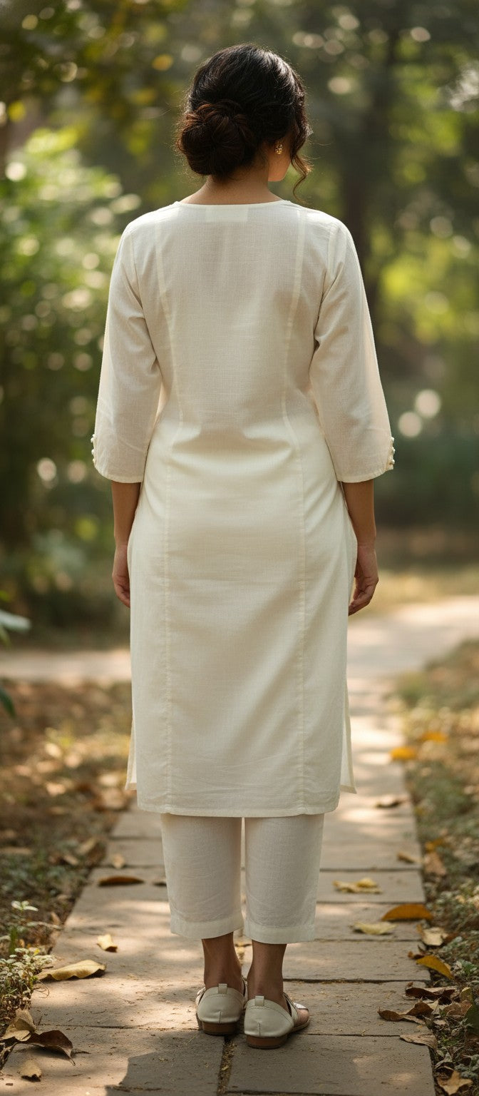 Clara White  Embroidery Kurta Set