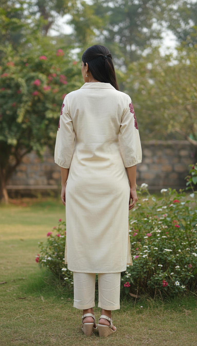 Handson White  Embroidery Kurta Set
