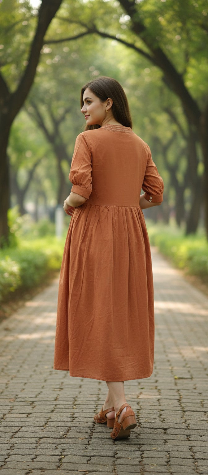 Willow Rust Embroidery Dress