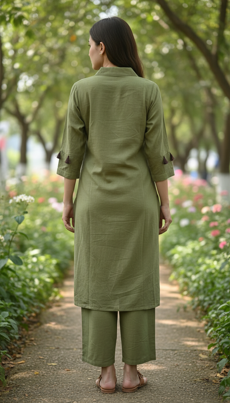 Flaur Olive Green Embroidery Co-ord set