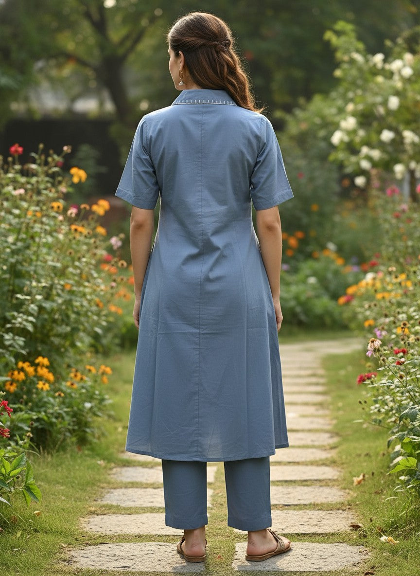 Charm Blue Embroidery Kurta Set