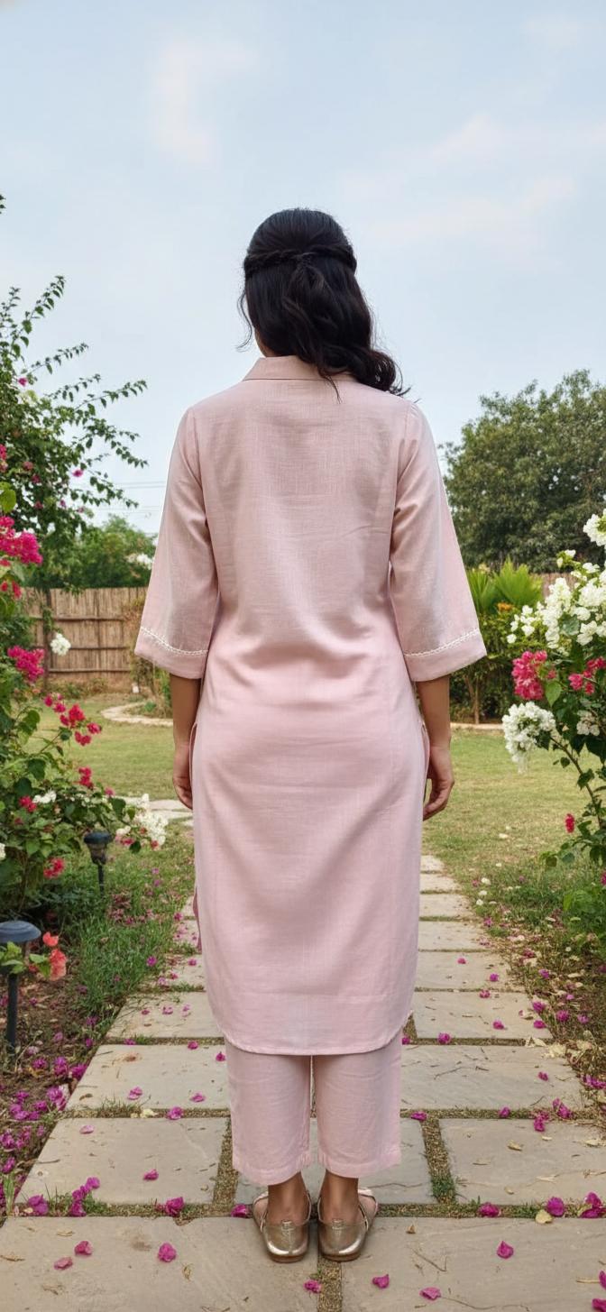 Salon Pink Embroidery Kurta Set