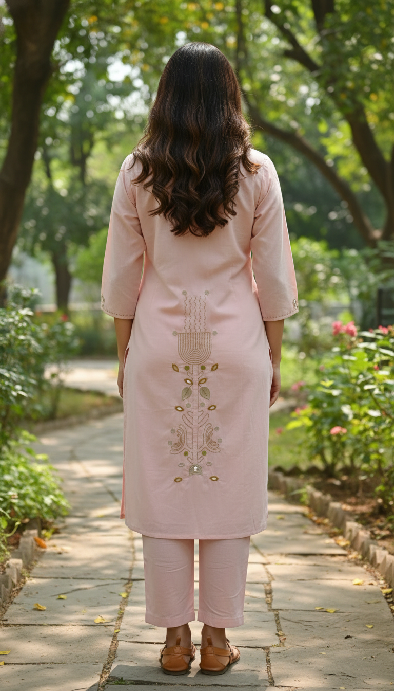 Nola Flower Pink Embroidery Kurta Set