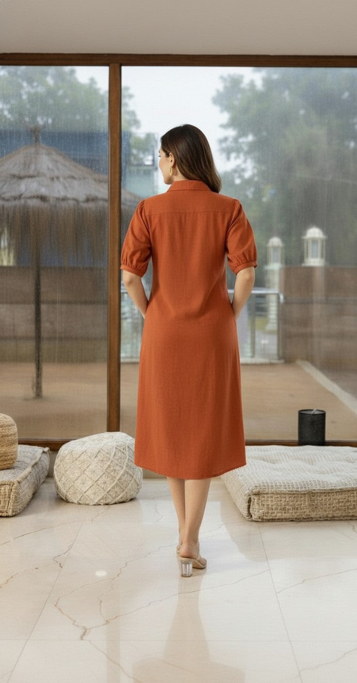 Henny Rust Embroidery Dress