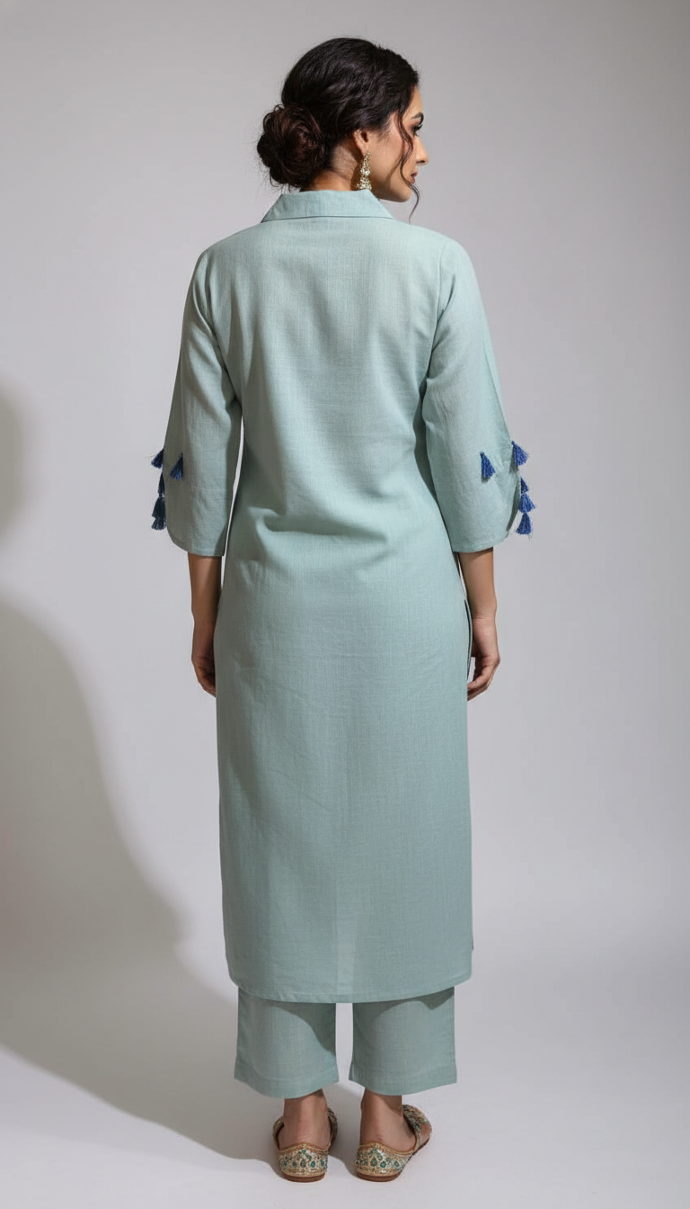 Flaur Pastel Mint Green Embroidery Co-ord set