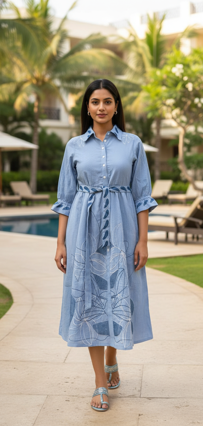 Kaia Blue Embroidery Dress