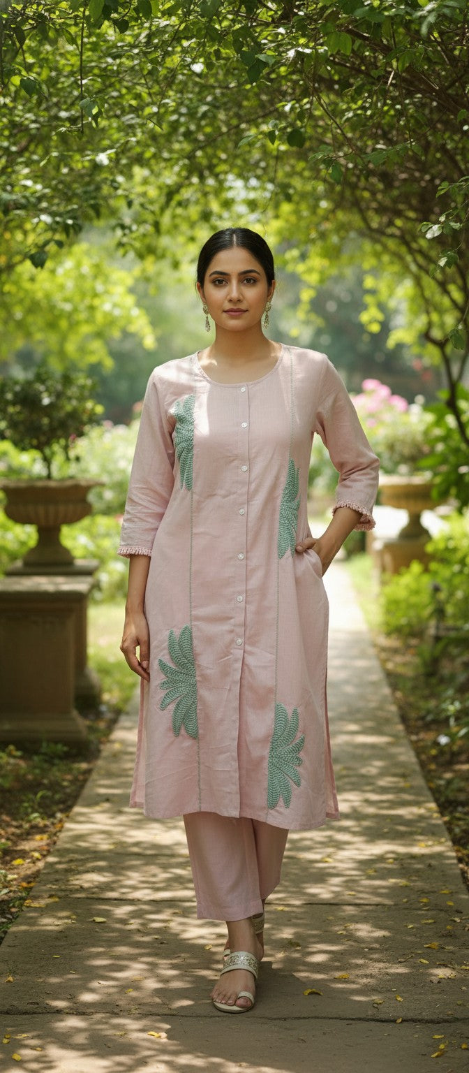 Ramjones Pink Embroider Kurta Set