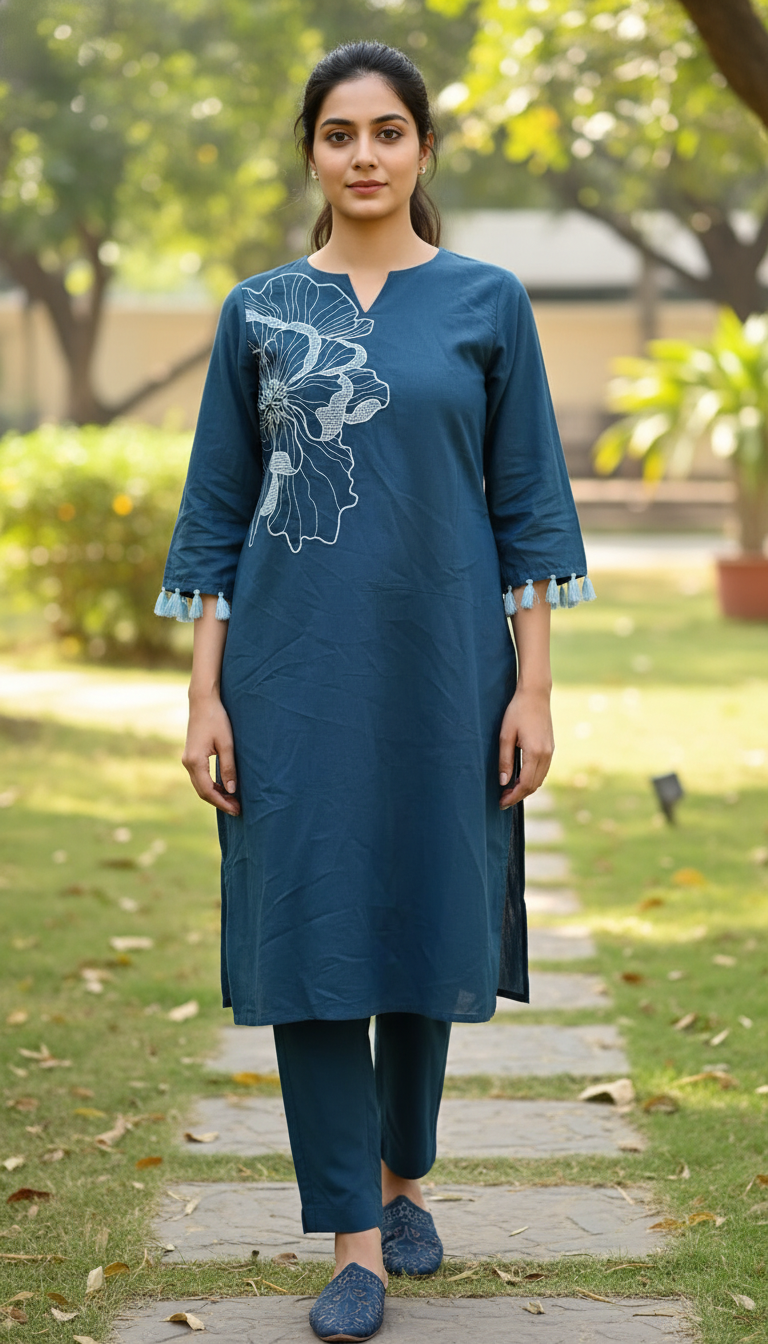 Wex Flower Blue Embroidery Kurta set