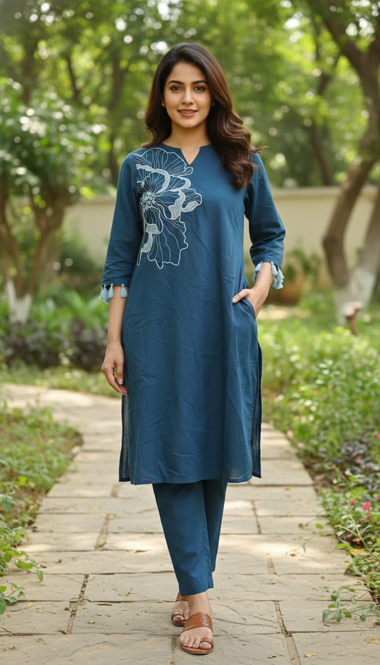 Wex Flower Blue Embroidery Kurta set