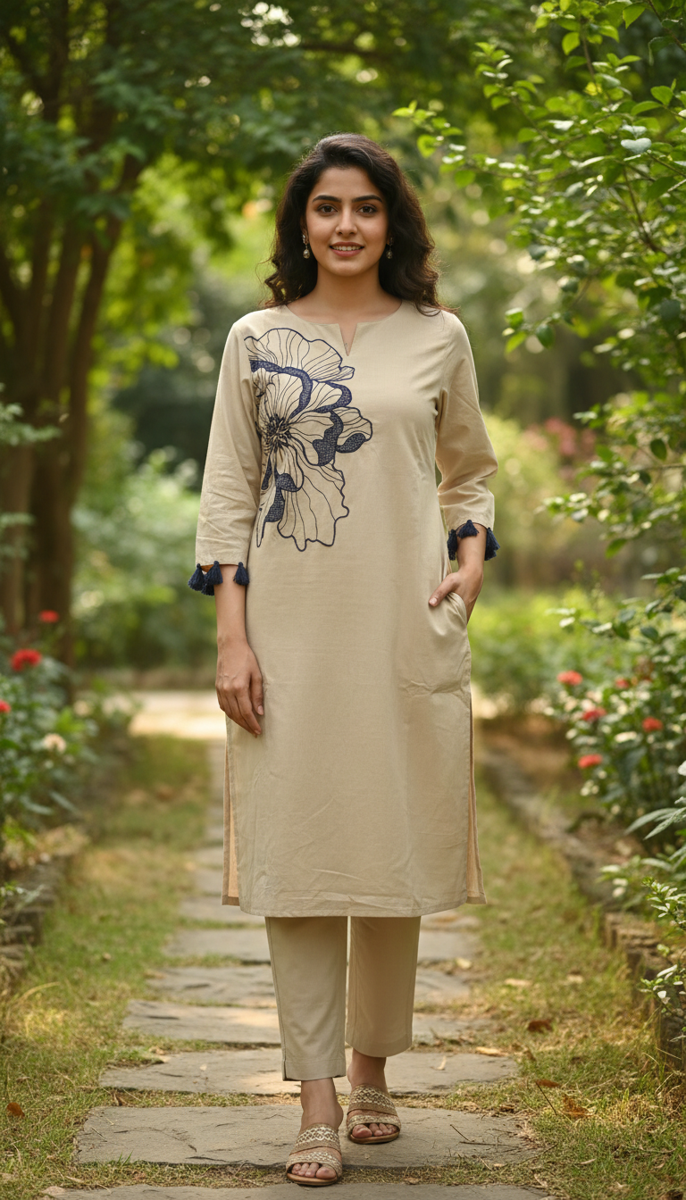 Wex Flower Beige Embroidery Kurta set