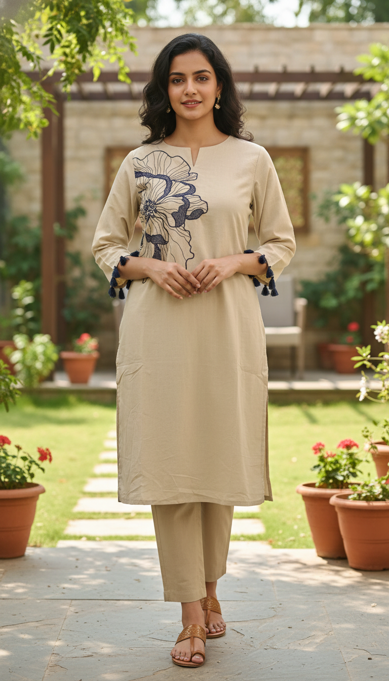 Wex Flower Beige Embroidery Kurta set