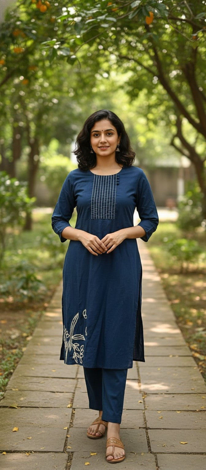 Clara Blue Embroidery Kurta Set