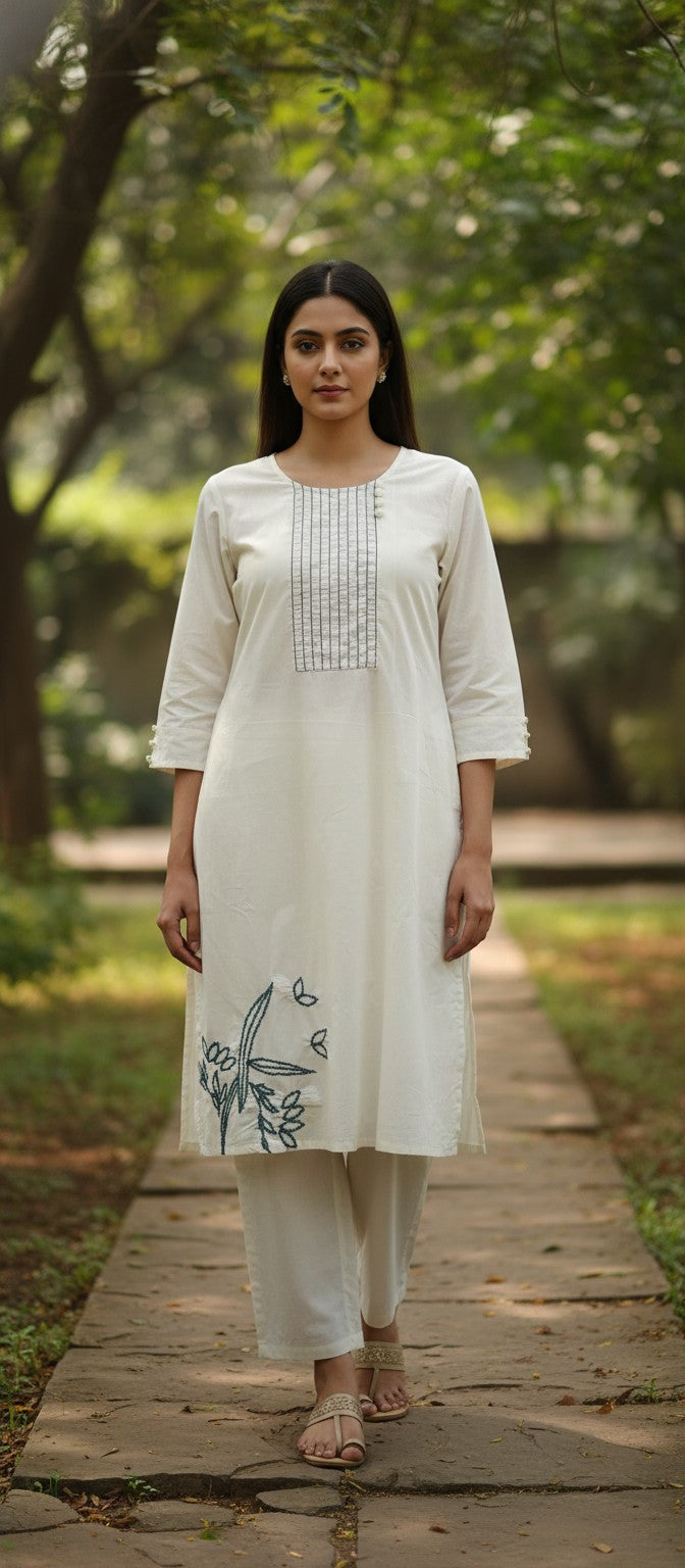 Clara White  Embroidery Kurta Set