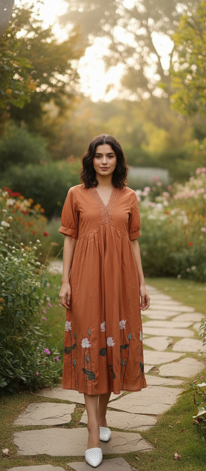 Willow Rust Embroidery Dress